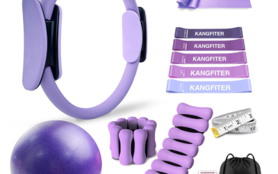 KANGFITER Kit de equipo de pilates para entrenamiento en casa, juego de anillos de pilates y pelota con pesas ajustables para muñeca de tobillo, bandas de resistencia, cinta métrica, bolsa, accesorios